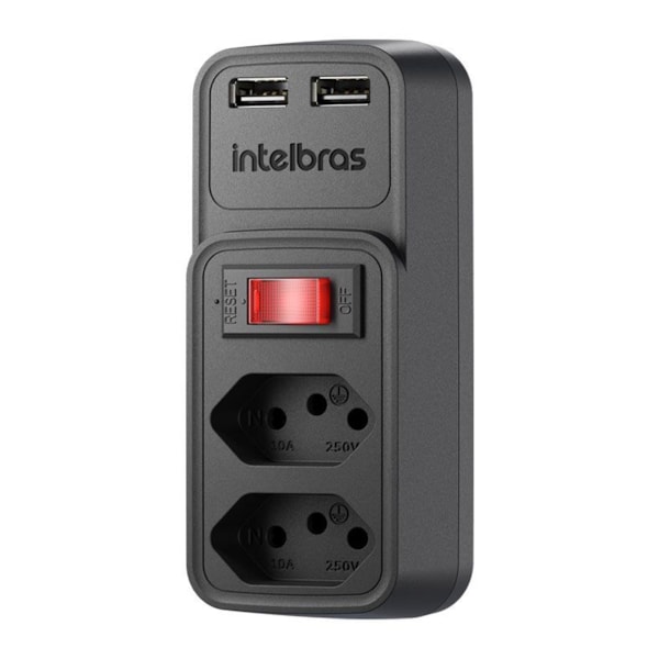 ADAPTADOR ELETRICO PRETO 2 TOMADAS + 2 USB EAC 202 INTELBRAS 4820049