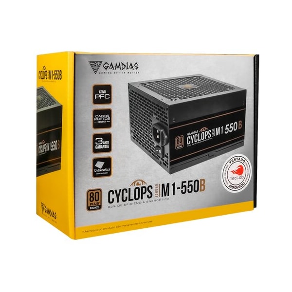 FONTE GAMDIAS CYCLOPS M1-550B WATTS 80 PLUS BRONZE SEM CABO