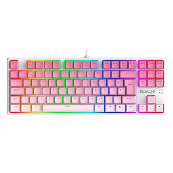 TECLADO GAMER REDRAGON DAKSA BRANCO E ROSA RGB SWITCH MARROM MODELO K576GP-RGB